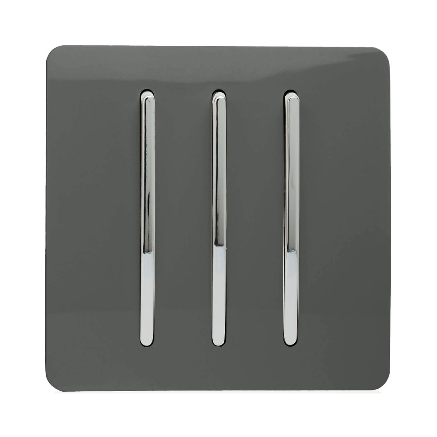 Trendi 3 Gang 2 Way Artistic Modern Glossy 10 Amp Rocker Tactile Light Switch Charcoal