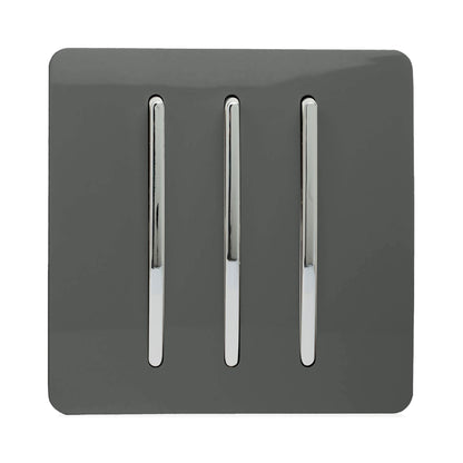 Trendi 3 Gang 2 Way Artistic Modern Glossy 10 Amp Rocker Tactile Light Switch Charcoal