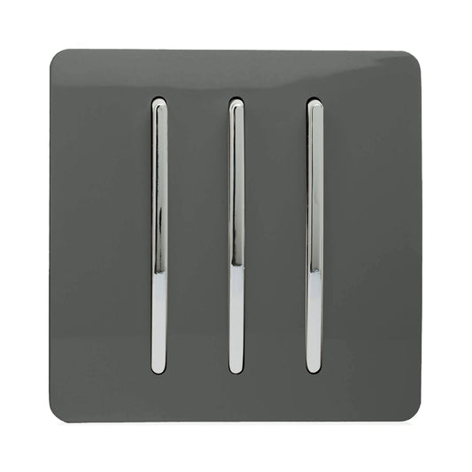Trendi 3 Gang 2 Way Artistic Modern Glossy 10 Amp Rocker Tactile Light Switch Charcoal