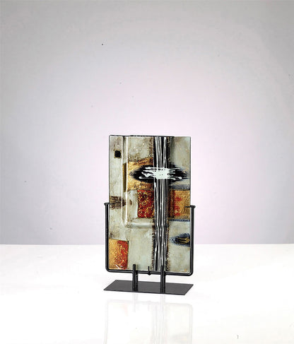 Diyas Home (DH) Aleta Glass Art Vase Rectangle with Stand Multi-Colour Glitter