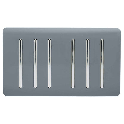 Trendi Artistic Modern Glossy 6 Gang 2 Way Rocker Double Plate Tactile Light Switch Warm Grey