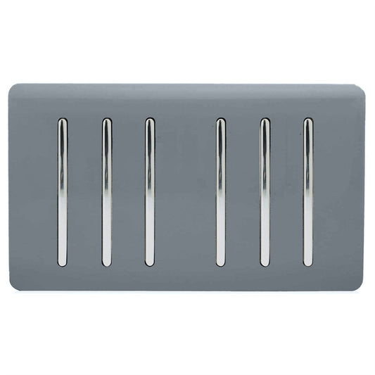 Trendi Artistic Modern Glossy 6 Gang 2 Way Rocker Double Plate Tactile Light Switch Warm Grey