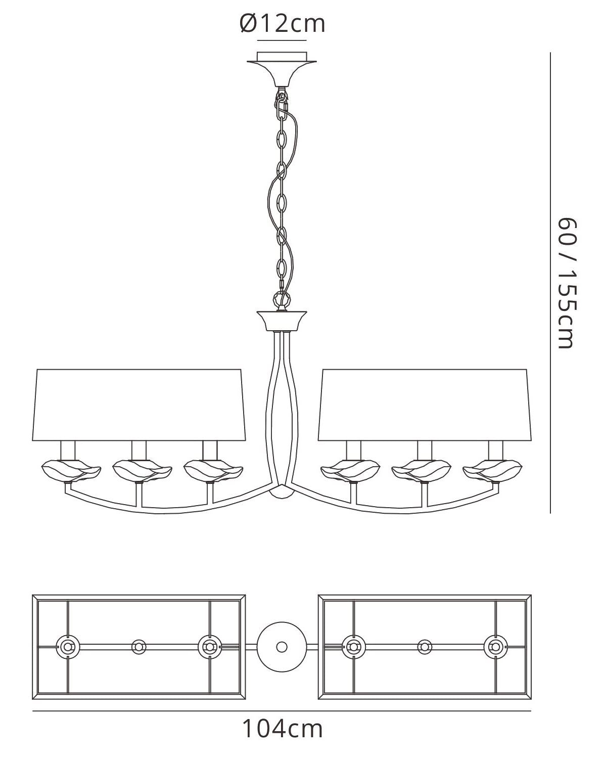 Mantra Akira Linear Pendant 2 Arm 6 Light E14, Polished Chrome with Black Shades