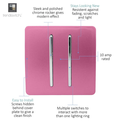 Trendi 2 Gang 3 Way Intermediate Artistic Modern Glossy 10 Amp Rocker Light Switch Pink