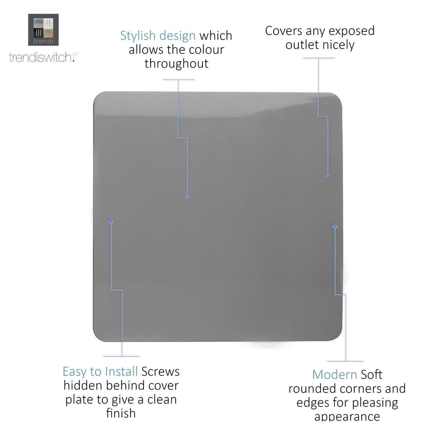 Trendi Artistic Modern Glossy Tactile Single Blanking Plate Light Grey
