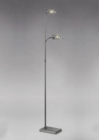 Diyas Ashton Floor Lamp 2 Light G9 Satin Nickel/Crystal, NOT LED/CFL Compatible