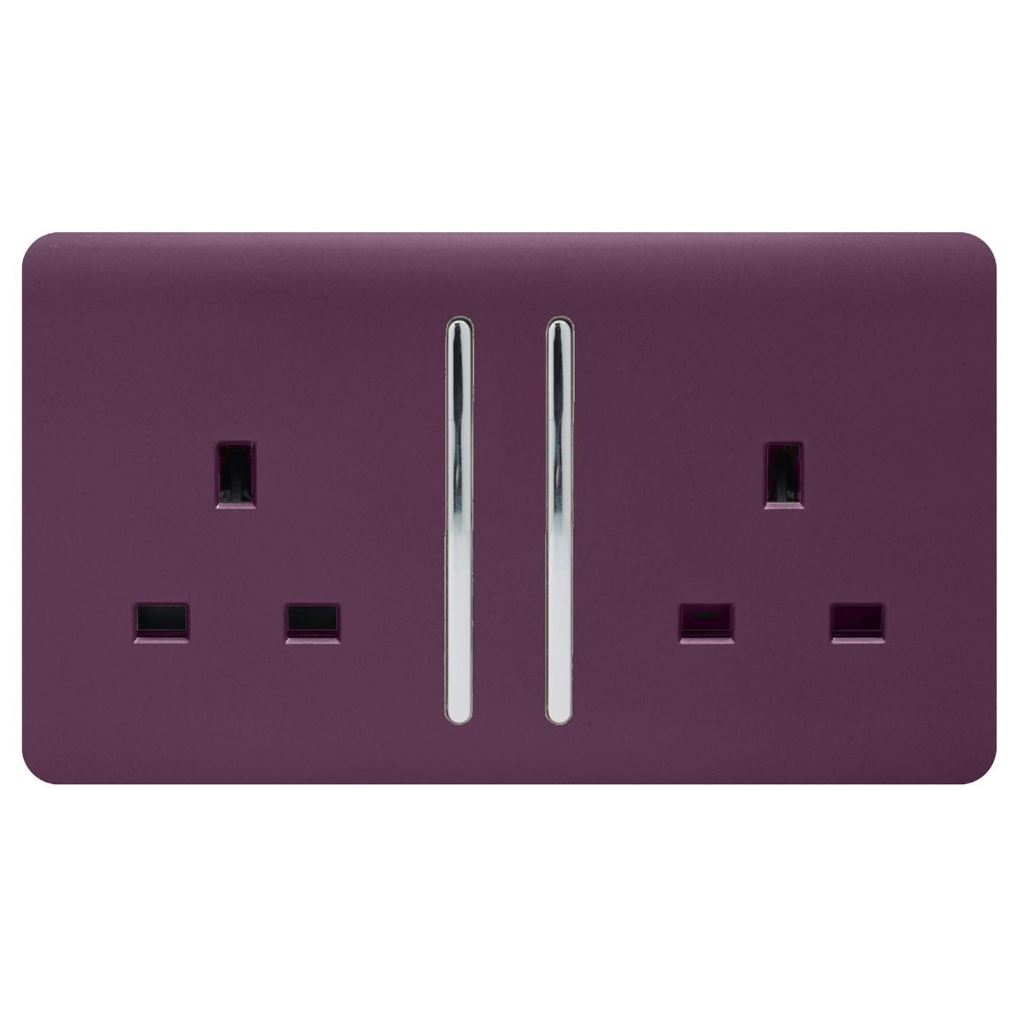 Trendi 2 Gang Artistic Modern Glossy 13 Amp Switched Tactile Plug Socket Plum (5 Pack)