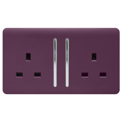Trendi 2 Gang Artistic Modern Glossy 13 Amp Switched Tactile Plug Socket Plum (5 Pack)