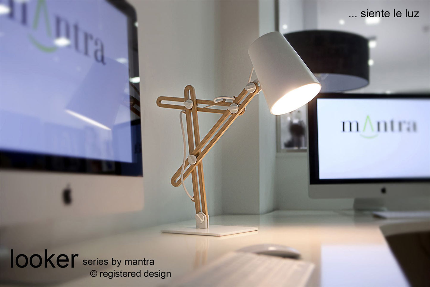 Mantra M3615 Looker Table Lamp 1 Light E27, Matt White/Beech
