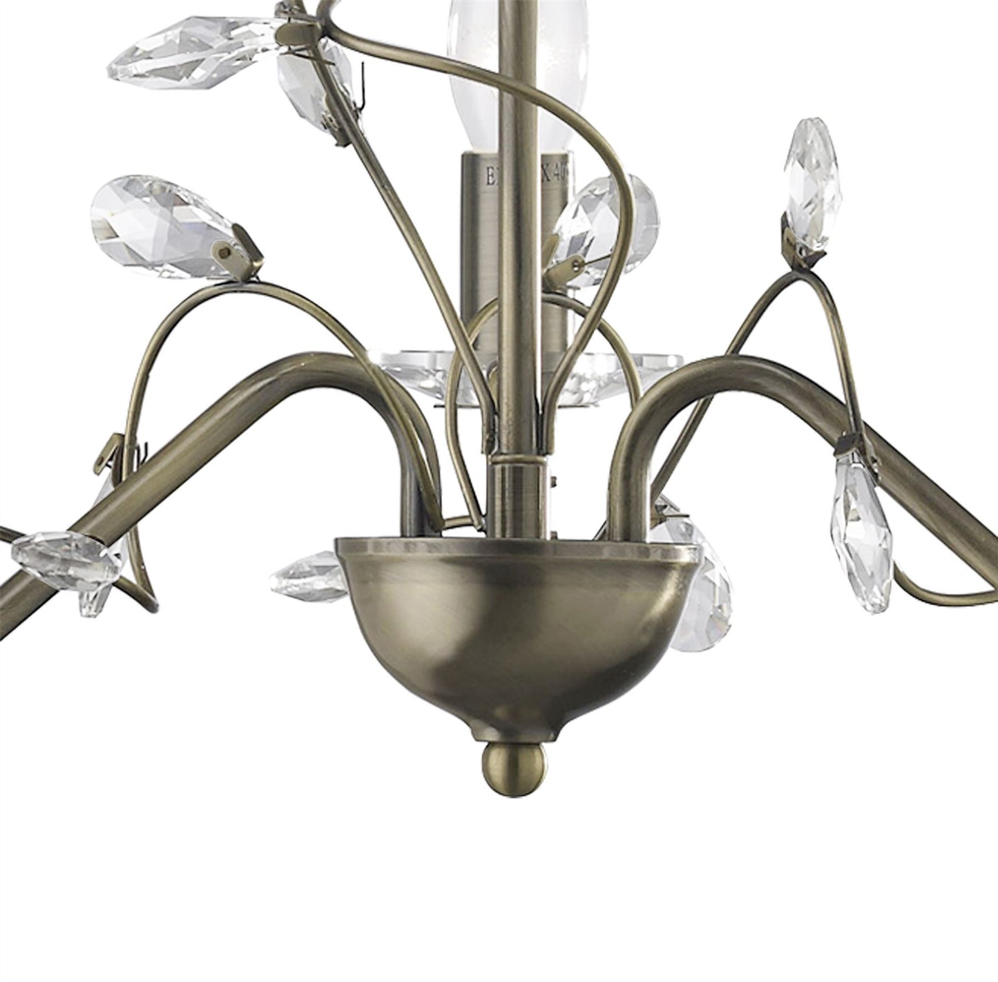 Diyas Willow 50cm  WITHOUT SHADE 3 Light E14 Antique Brass/Crystal Ceiling Pendant Light Fitting
