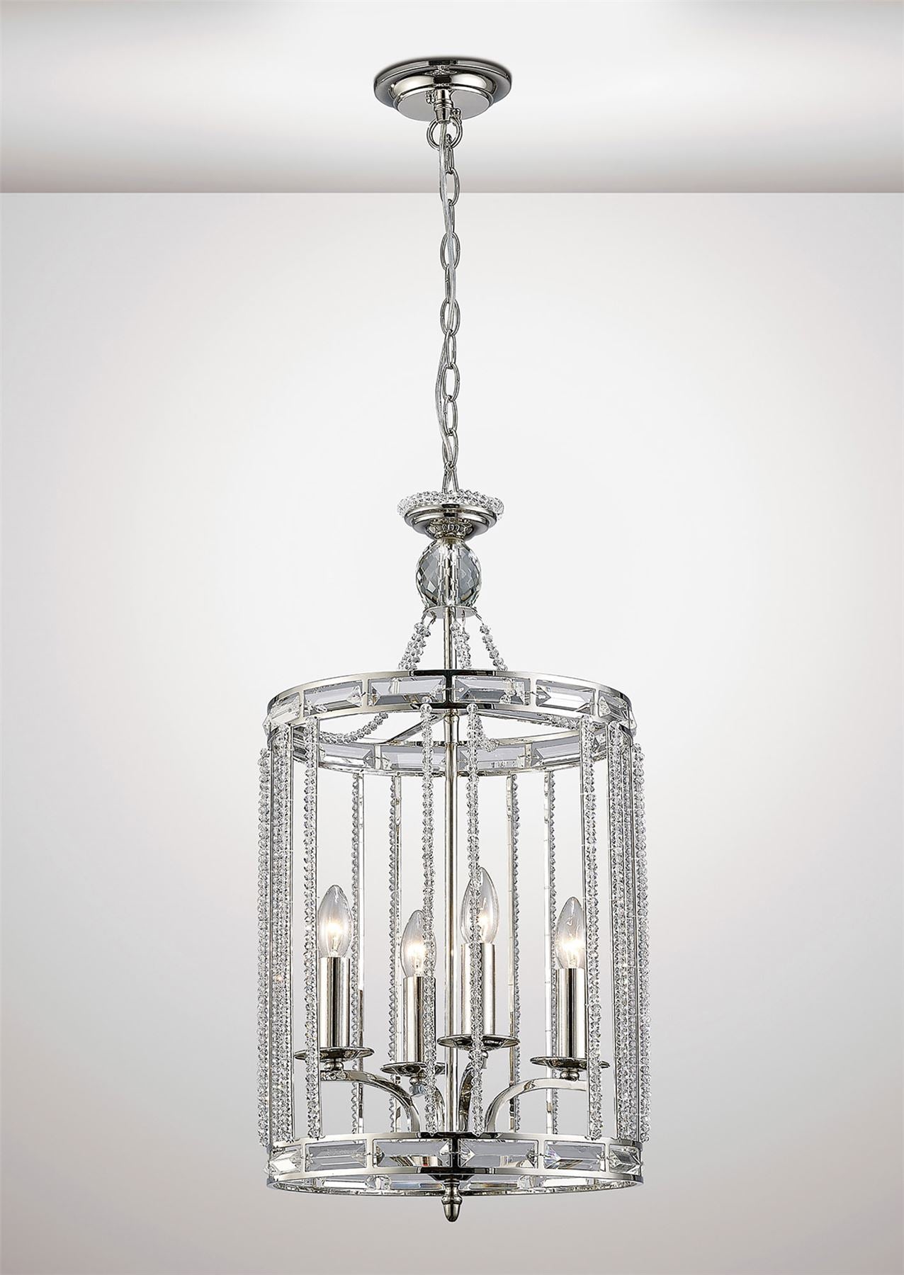 Diyas Adina  4 Light E14 Polished Nickel/Crystal Ceiling Pendant Light Fitting