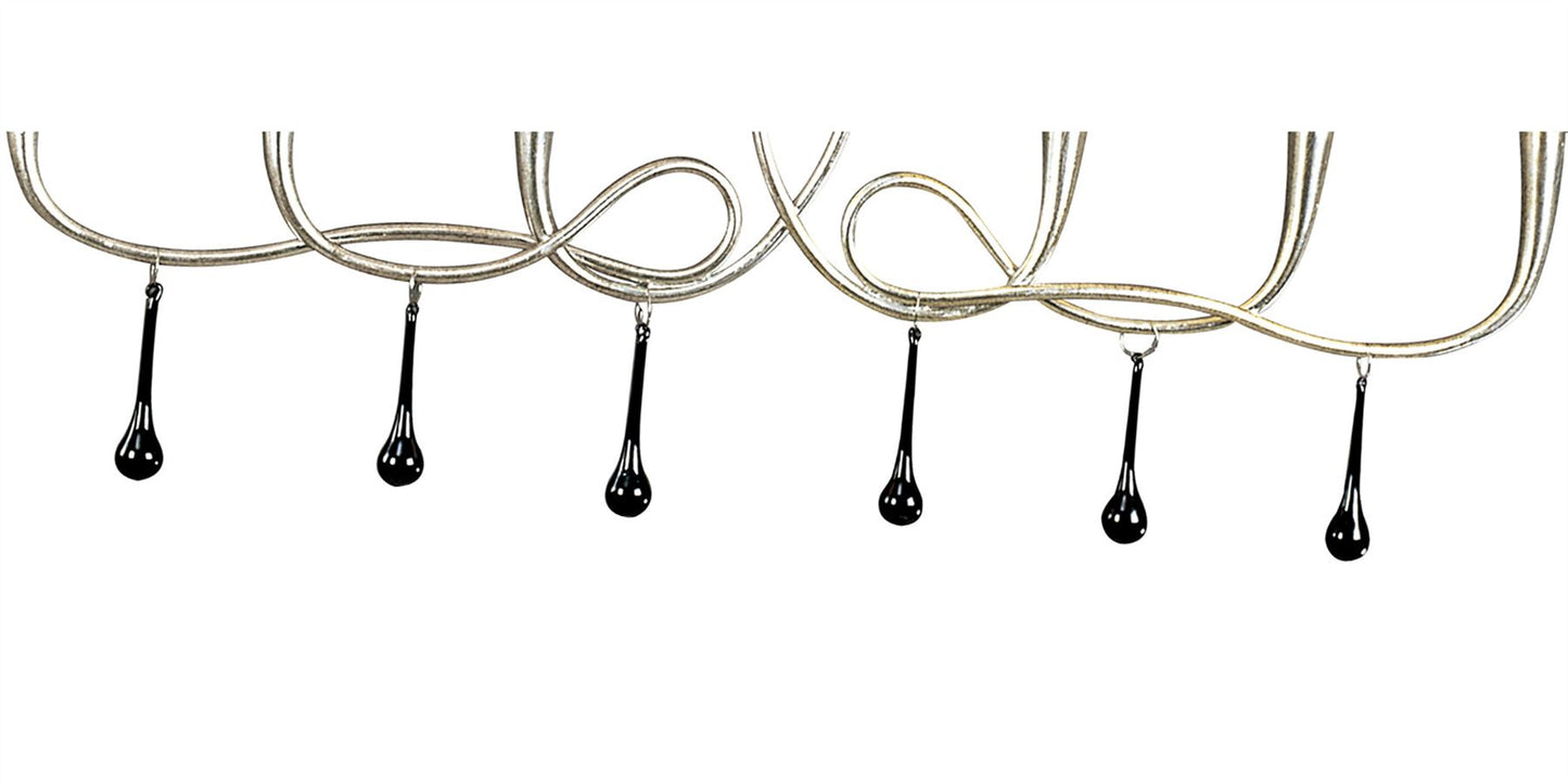 Mantra M0531 Paola Linear Pendant 2 Arm 6 Light E14, Silver Painted with Black Shades & Black Glass Droplets