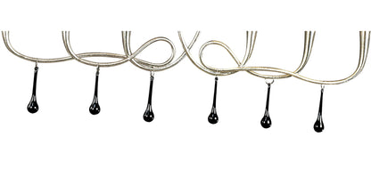 Mantra M0531 Paola Linear Pendant 2 Arm 6 Light E14, Silver Painted with Black Shades & Black Glass Droplets