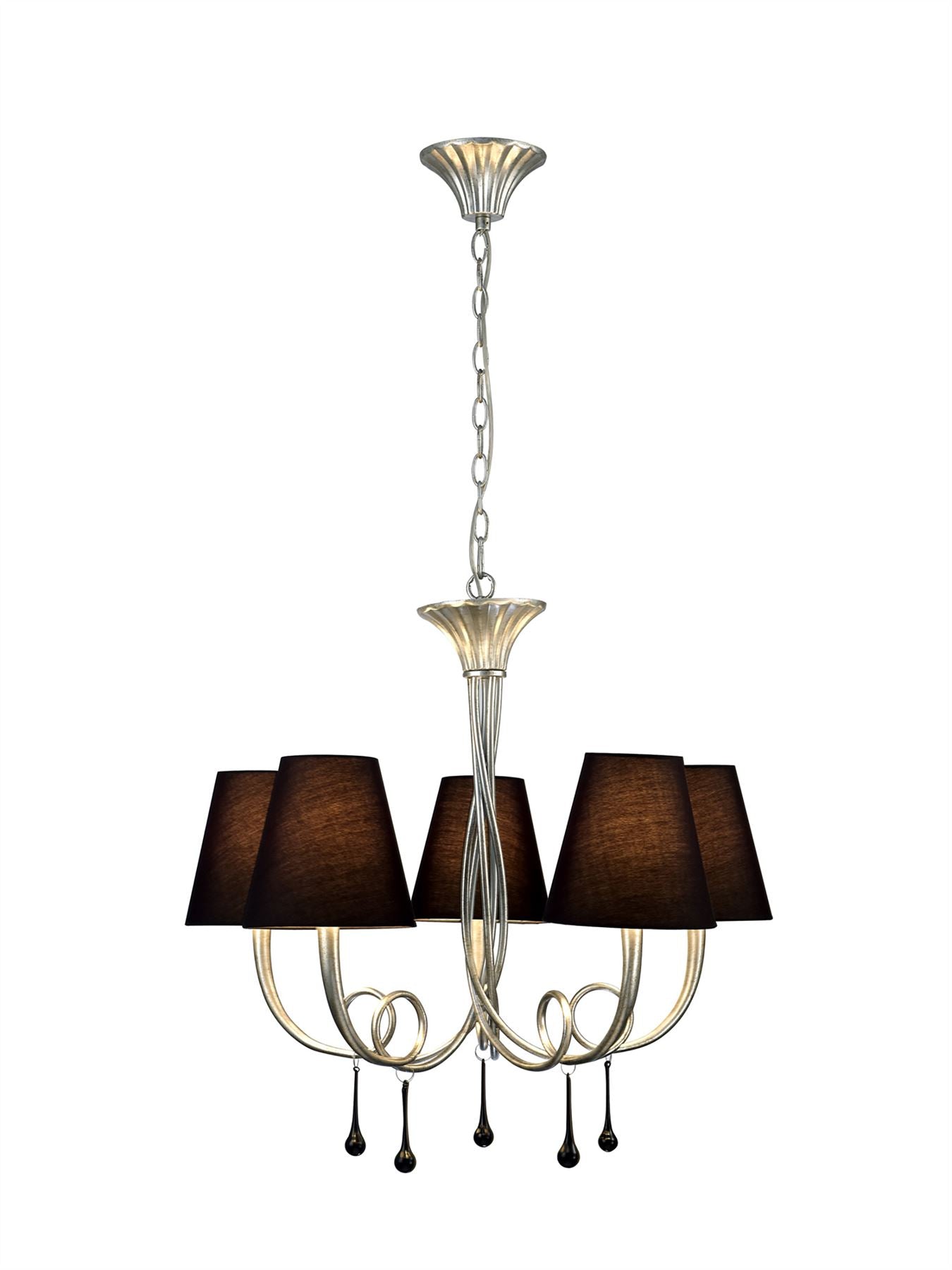 Mantra M6208 Paola Pendant 70cm Round, 5 x E14 (Max 40W), Silver Painting, Black Shades