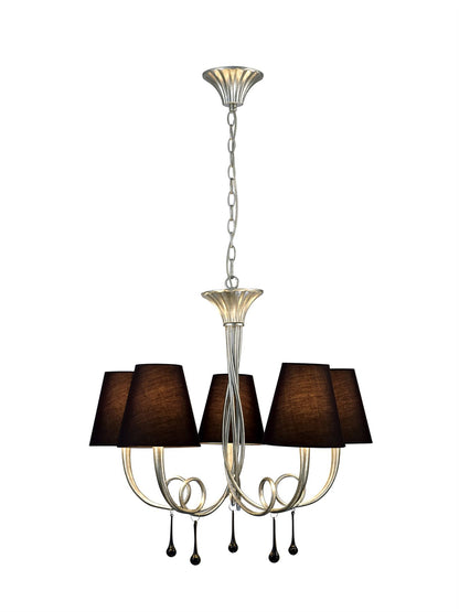 Mantra M6208 Paola Pendant 70cm Round, 5 x E14 (Max 40W), Silver Painting, Black Shades