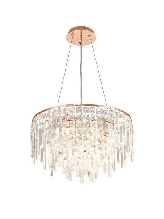 Diyas Maddison 42cm  Round 6 Light G9 Rose Gold/Crystal Ceiling Pendant Light Fitting