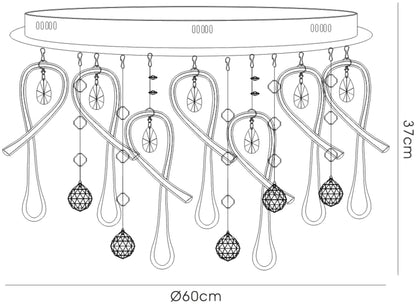 Diyas Class 60cm Flush  Round 20 Light G4 Polished Chrome/Black Glass/Crystal Ceiling Light Fitting