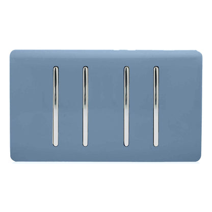 Trendi Artistic Modern Glossy 4 Gang 2 Way  Rocker Double Plate Tactile Light Switch Sky
