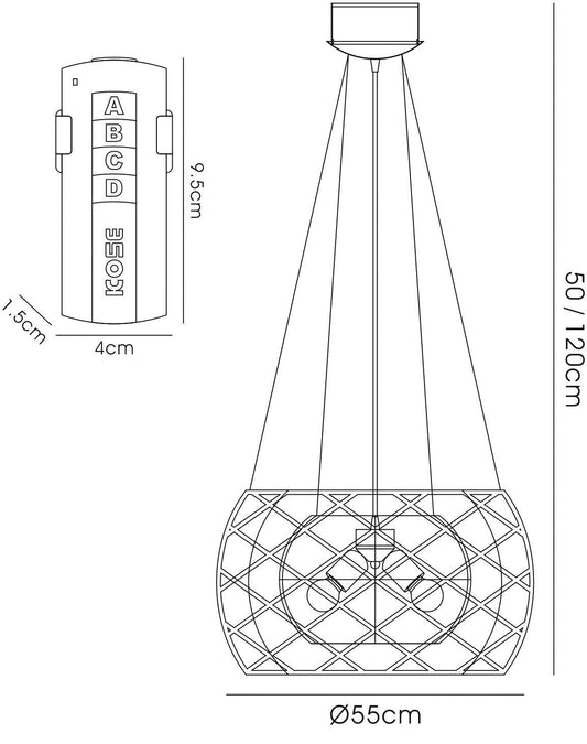 Diyas Atria 55cm  2 Light E27 with LEDs and Remote Control Stainless Steel Ceiling Pendant Light Fitting