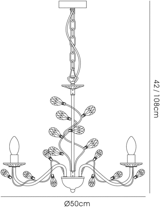 Diyas Willow 50cm WITHOUT SHADE 5 Light E14 Polished Chrome/Crystal Ceiling Pendant Light Fitting