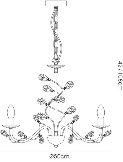 Diyas Willow 50cm  WITHOUT SHADE 5 Light E14 Polished Chrome/Crystal Ceiling Pendant Light Fitting