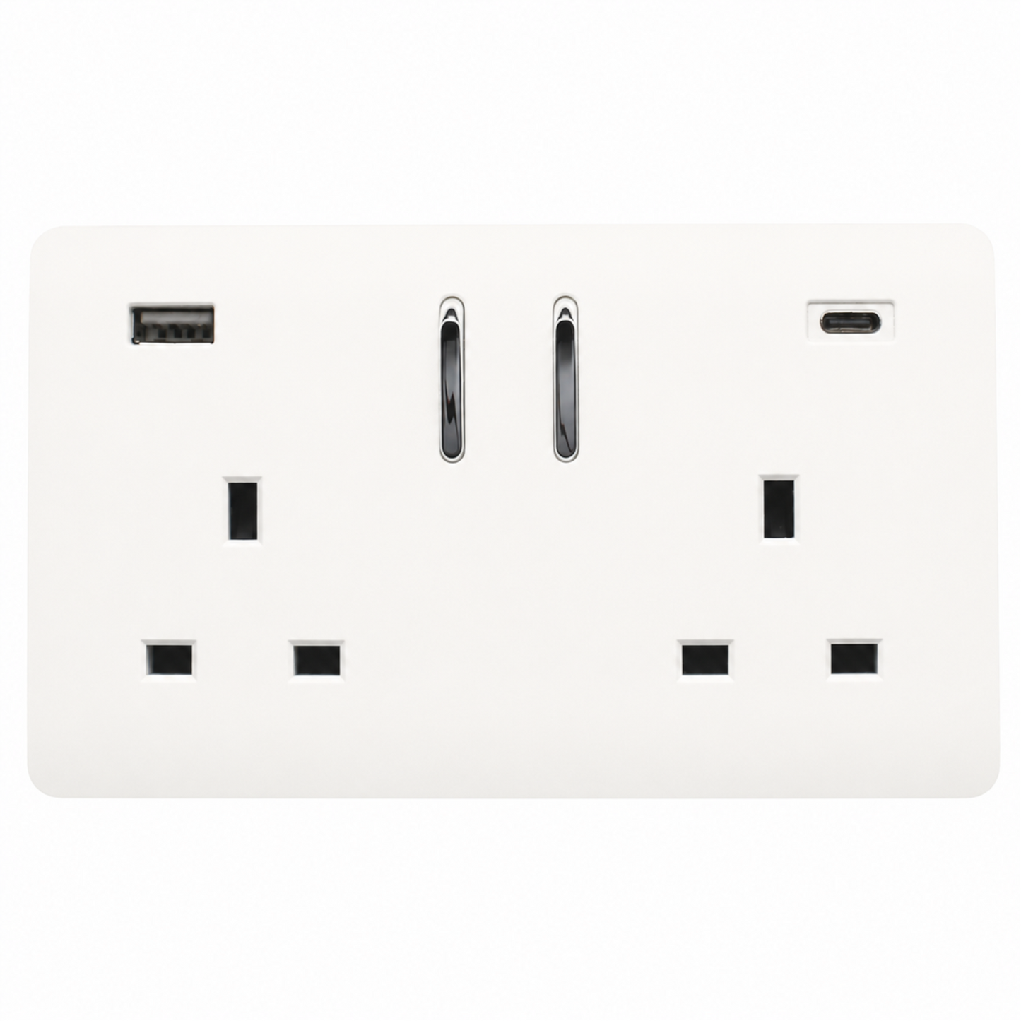 Trendi 2 Gang 13 Amp 2 x 3.1mA Type A&C USB Switched Plug Socket in Matt White - ART-SKT213USB31ACMWH