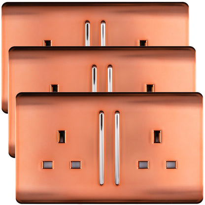 Trendi 2 Gang Artistic Modern Glossy 13 Amp Switched Tactile Plug Socket Copper (3 Pack)