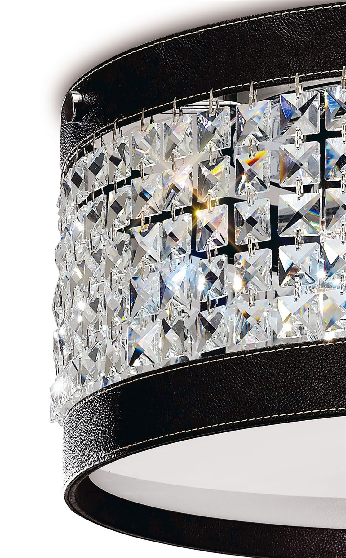 Diyas Celsa 45cm Flush  4 Light E14 Polished Chrome/Dark Brown Faux Leather/Crystal Ceiling Light Fitting