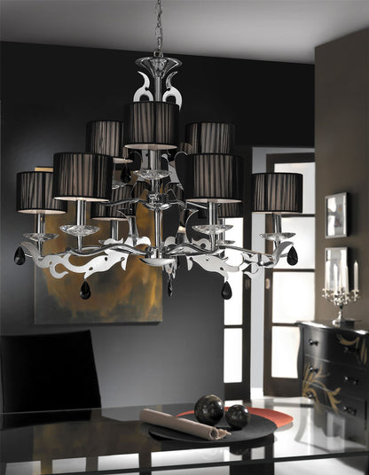 Mantra Acanto 84cm Pendant Round 9 Light E14, Polished Chrome with Black Shades