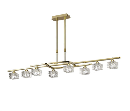 Mantra Zen PB Zen Rectangular Telescopic Convertible To Semi Flush 8 Light G9, Polished Brass
