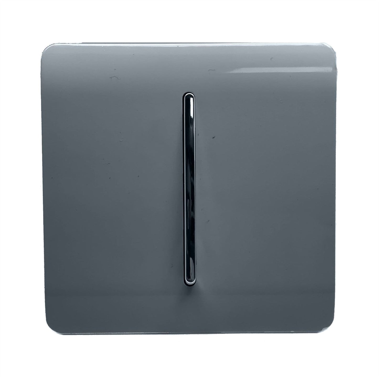 Trendi 1 Gang 2 Way 240V Screwless Raised Front Plate Plastic Artistic Modern Glossy 10 Amp Chrome Rocker Single Electrical Wall Light Switch  in Warm Grey