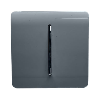 Trendi 1 Gang 2 Way 240V Screwless Raised Front Plate Plastic Artistic Modern Glossy 10 Amp Chrome Rocker Single Electrical Wall Light Switch  in Warm Grey