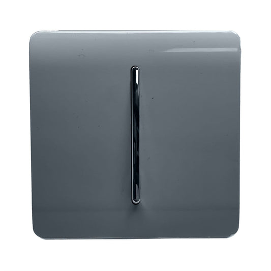 Trendi 1 Gang 2 Way 240V Screwless Raised Front Plate Plastic Artistic Modern Glossy 10 Amp Chrome Rocker Single Electrical Wall Light Switch  in Warm Grey