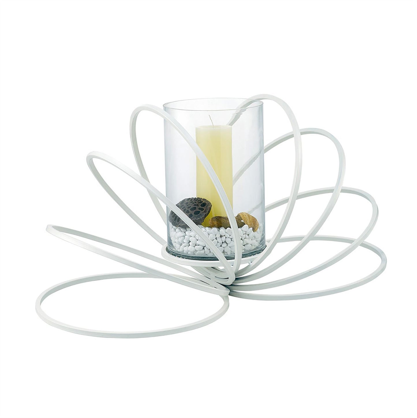 Diyas Home (DH) Oreo Candle Holder 8 Ring Large White/Clear Glass Art