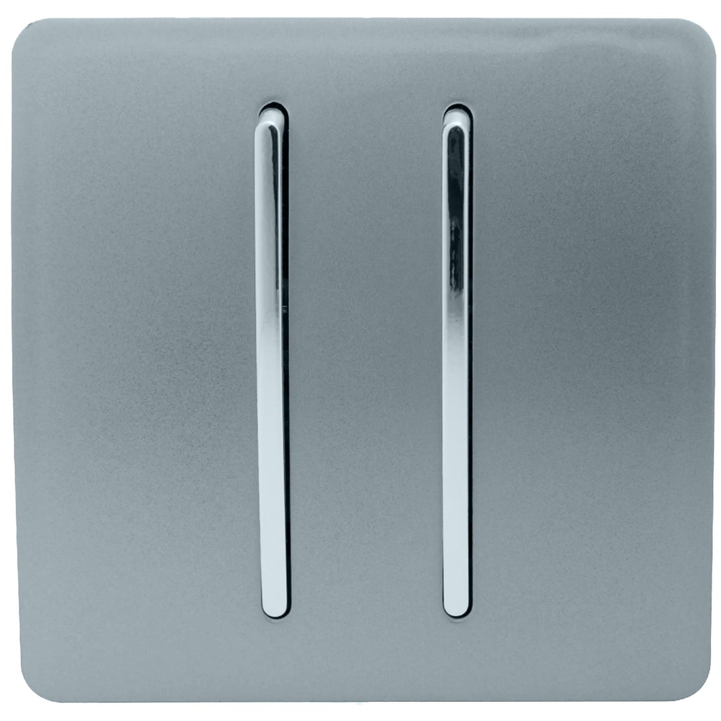 Trendi 2 Gang 2 Way 240V Screwless Artistic Modern Glossy 10 Amp Chrome Rocker Electrical Wall Light Switch in Cool Grey (2 pack)