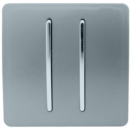 Trendi 2 Gang 2 Way 240V Screwless Artistic Modern Glossy 10 Amp Chrome Rocker Electrical Wall Light Switch in Cool Grey (2 pack)