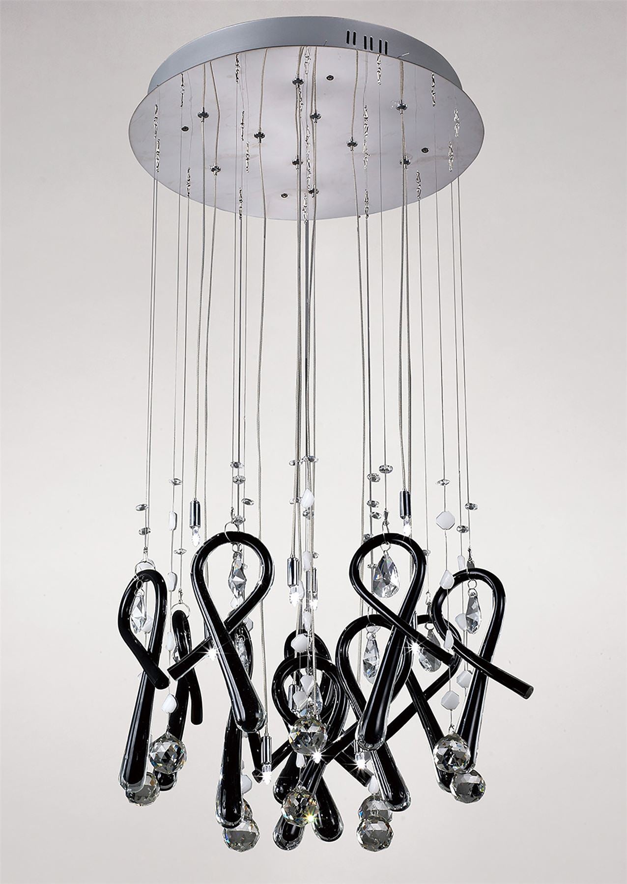 Diyas Class 45cm  Round 10 Light G4 Polished Chrome/Black Glass/Crystal, NOT LED/CFL Compatible Ceiling Pendant Light Fitting