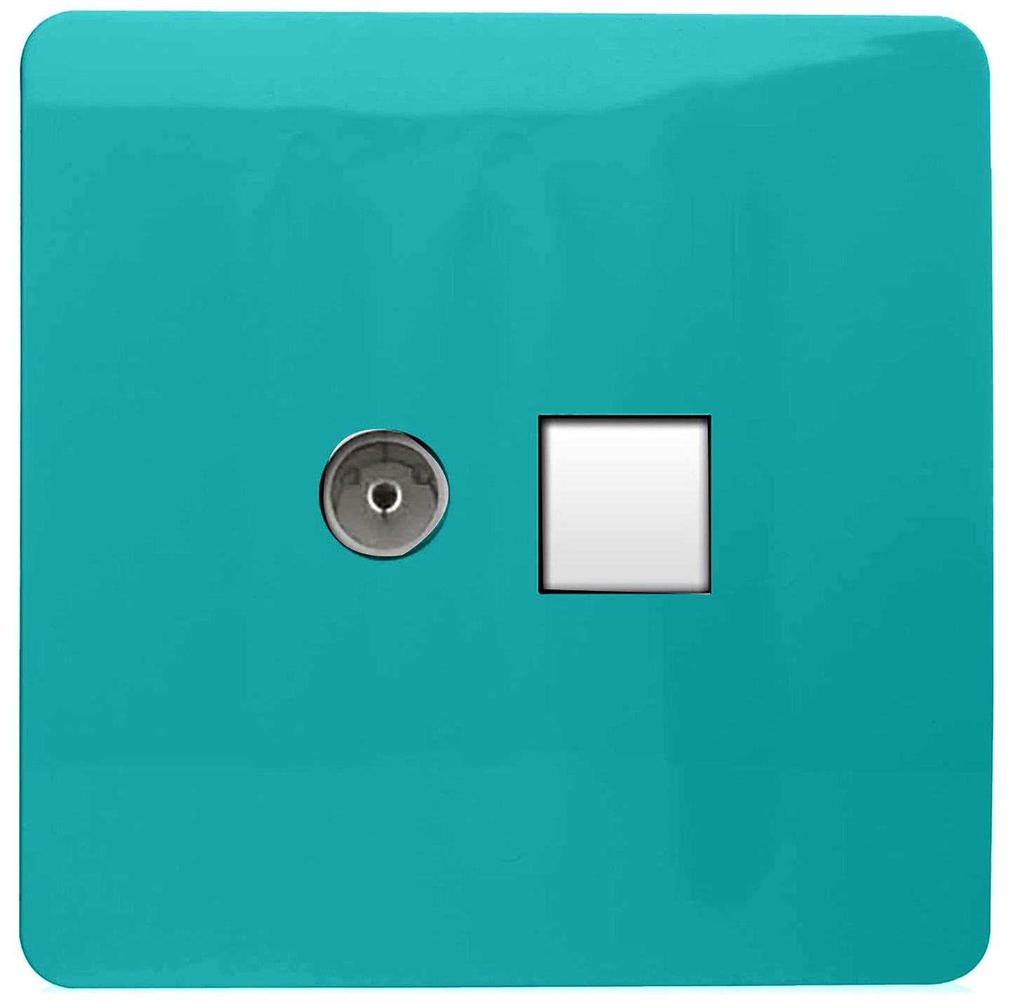 Trendi Modern Glossy Tactile TV Co-axial Socket+RJ45 Cat 5e&Cat 6 PC Ethernet Socket Bright Teal