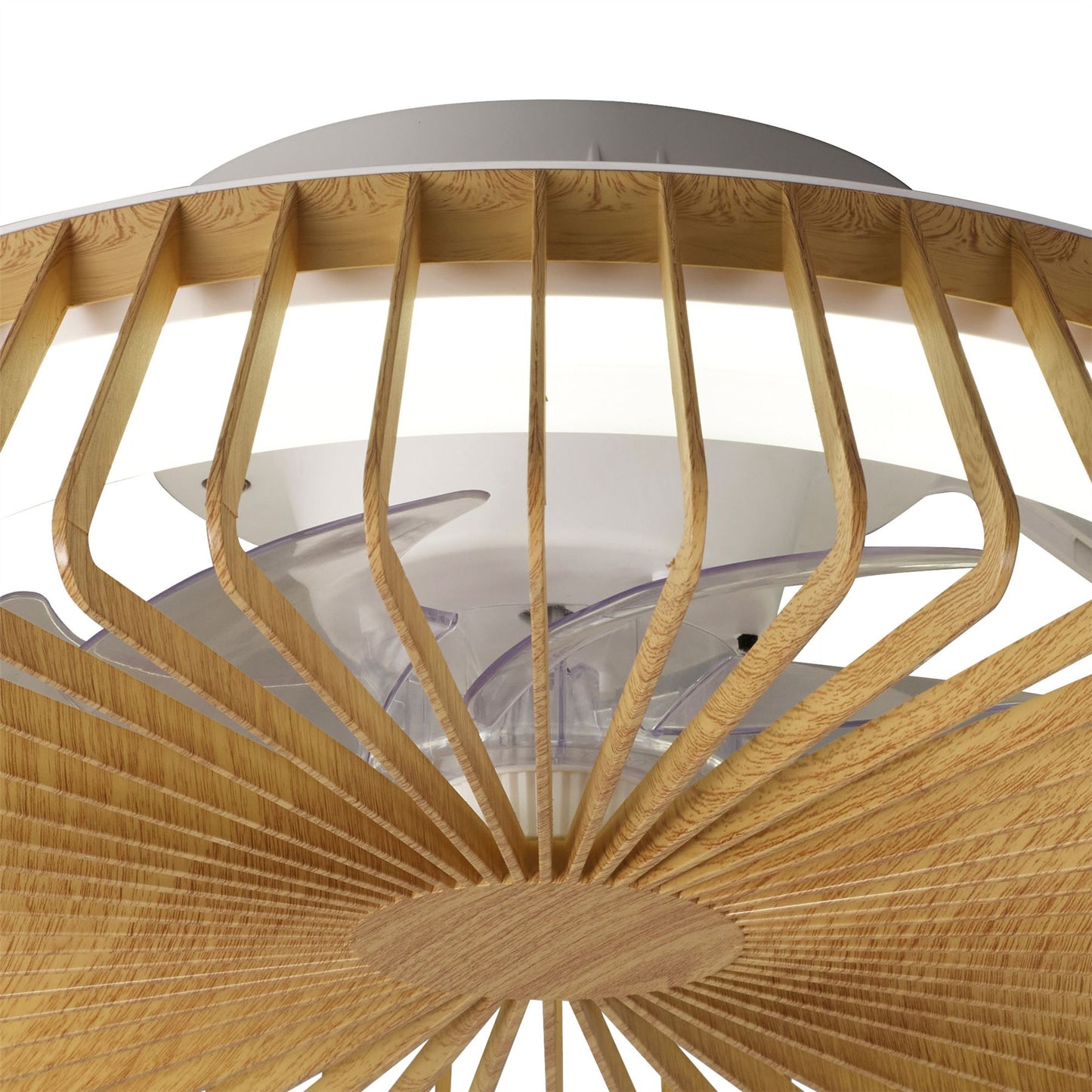 Himalaya Mini 53cm 70W LED Round Ceiling Light With 30W DC Reversible Fan, 2700-5000K Tuneable White, 4900lm, Remote Control, Wood, 3yrs Warranty