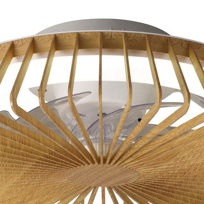 Himalaya Mini 53cm 70W LED Round Ceiling Light With 30W DC Reversible Fan, 2700-5000K Tuneable White, 4900lm, Remote Control, Wood, 3yrs Warranty