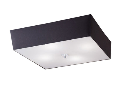 Mantra Akira Square Flush Ceiling 4 Light E27, Polished Chrome/Frosted Glass with Black Shade