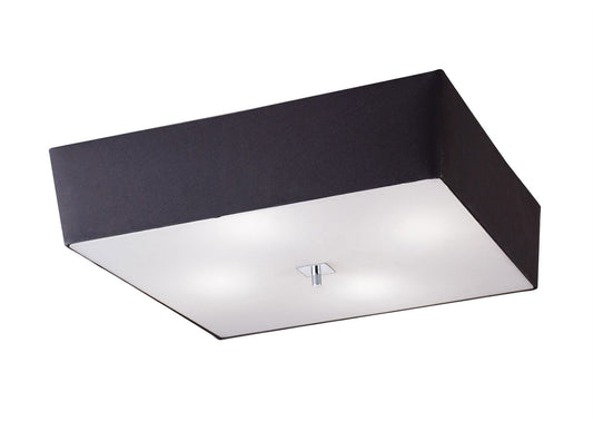 Mantra Akira Square Flush Ceiling 4 Light E27, Polished Chrome/Frosted Glass with Black Shade