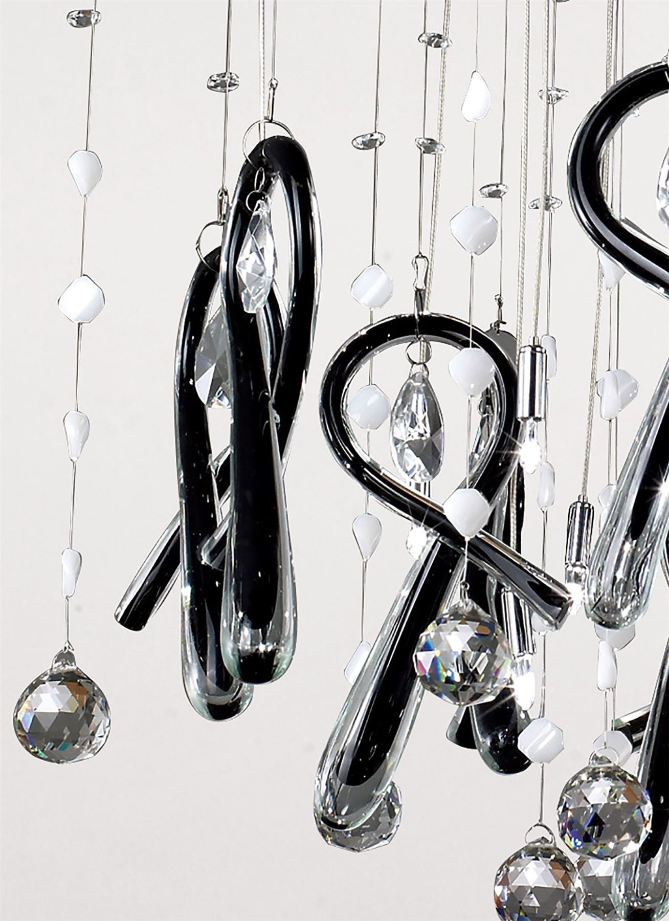 Diyas Class  Square 20 Light G4 Polished Chrome/Black Glass/Crystal, NOT LED/CFL Compatible Ceiling Pendant Light Fitting