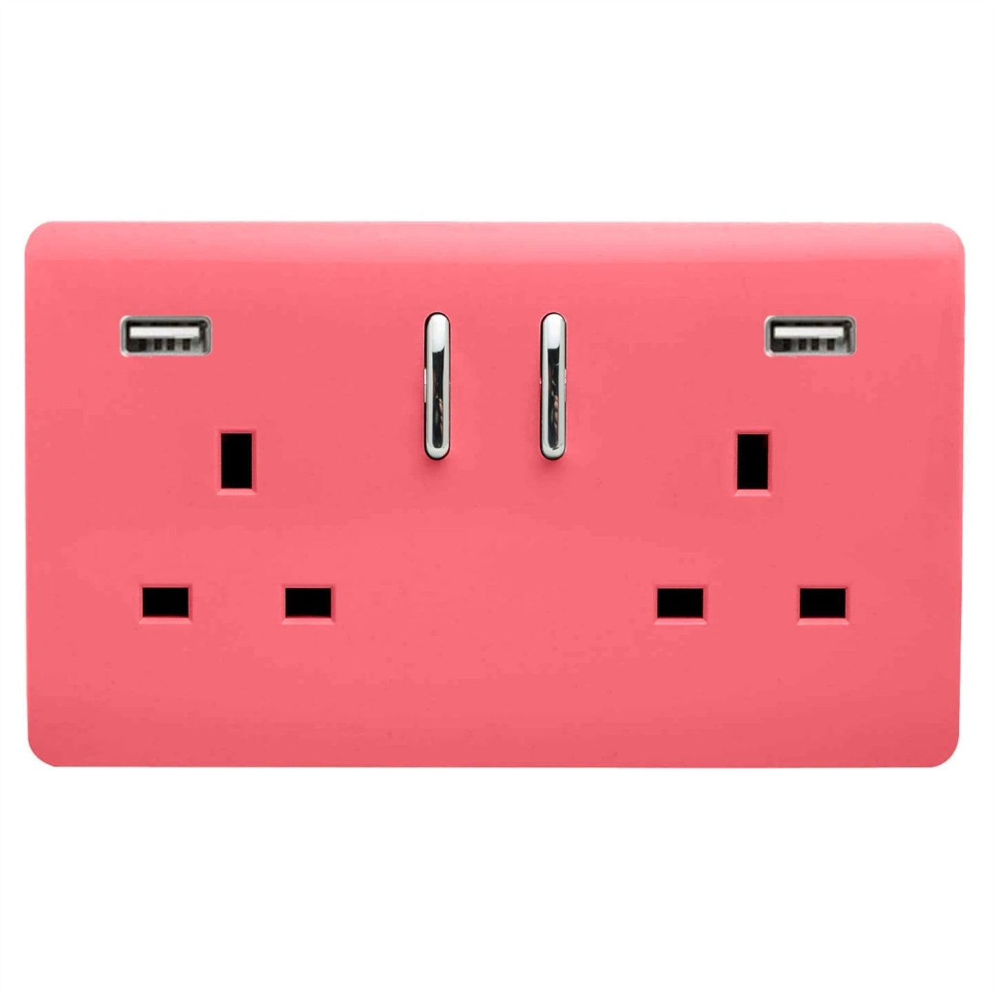 Trendi 2 Gang Artistic Modern Glossy 13 Amp 2 x 3.1mA USB Switched Plug Socket Strawberry