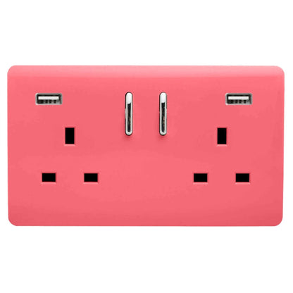 Trendi 2 Gang Artistic Modern Glossy 13 Amp 2 x 3.1mA USB Switched Plug Socket Strawberry