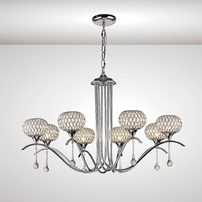 Diyas Chelsie 78cm  8 Light G9 Polished Chrome/Clear Beaded Glass Ceiling Pendant Light Fitting
