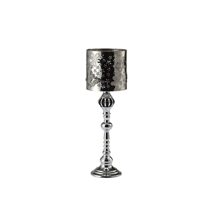 Diyas Home (DH) Amira Glass Art Candle Holder Small Polished Chrome/Pattern Mosaic