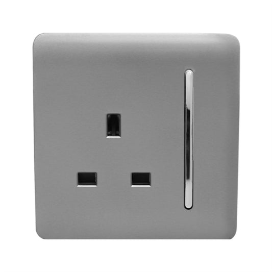 Trendi 1 Gang Artistic Modern Glossy 13 Amp Switched Tactile Plug Socket Light Grey