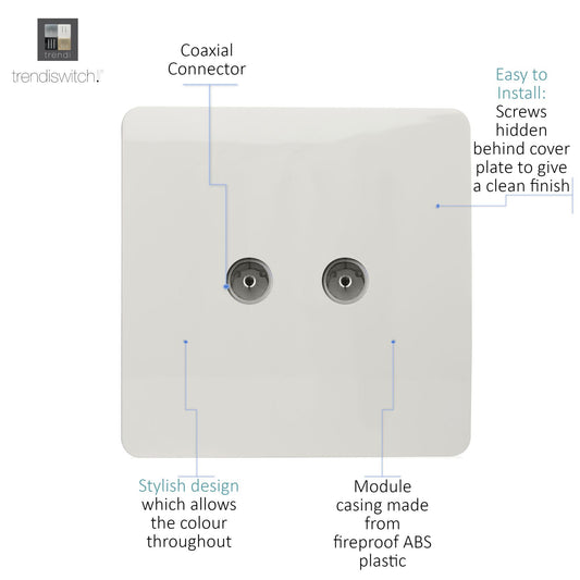 Trendi Switch 2 Gang Female Co-Axial Television Socket in Matt White - ART-2TVMWH