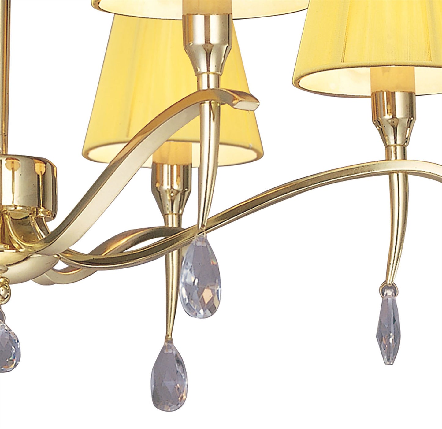Mantra Siena 63cm Pendant Round 6 Light E14, Polished Brass with Amber Cream Shades and Clear Crystal